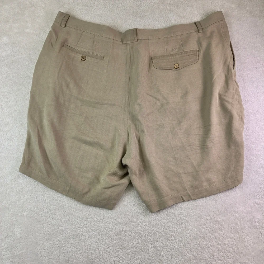 Caribbean Roundtree & Yorke 100% Silk Pleated Shorts Khaki Tan Mens 48 Big